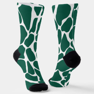 Chaussette Girafe vert émeraude et blanc peinte à la main