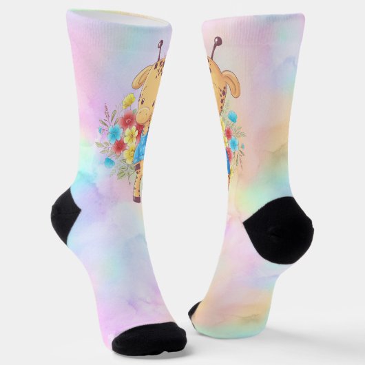 Chaussette Giraffe Bouquet de fleurs (Angulaire)