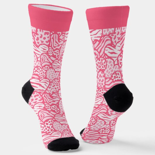 Chaussette Girly Blush Rose mignon Animal Imprimer Coeurs Nom (Angulaire)