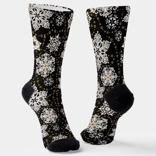 Chaussette Glam aux flocons dorés de minuit (Angulaire)