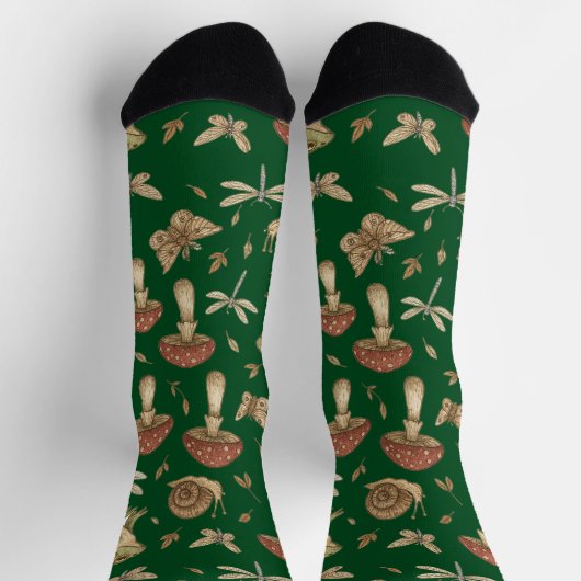 Chaussette Goblincore Mushroom Frog Snail Dragonfly Pattern (Haut)
