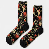Chaussette Gold et Black 3 D Coeurs rouges (Gauche)