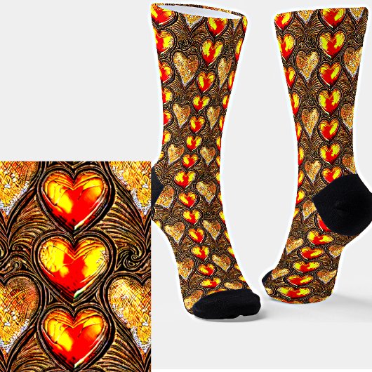Chaussette Gold Red Yellow Metallic Effect Hearts 3D sur Brow