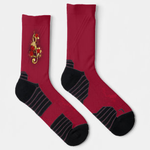 Chaussette Golden Treble Clef avec fleurs Roses