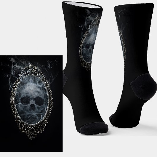 Chaussette Goth vapeur fumée crâne en miroir sur noir