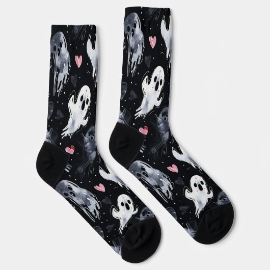 Chaussette Gothique Éffrayant Valentin Fantômes avec Coeurs (Droite)