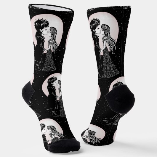 Chaussette Gothique Emo Enfants Kiss Valentine's Day (Angulaire)