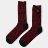 Chaussette Gothique Rouge Noir Damassé Monogramme (Gauche)