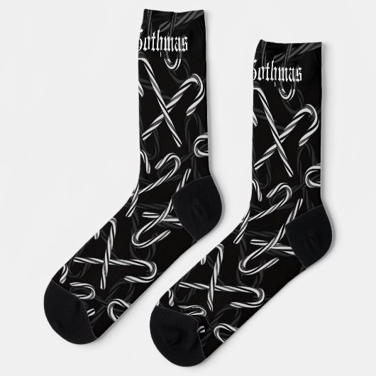 Chaussette Gothmas Black and White Candy Cane Pattern (Gauche)