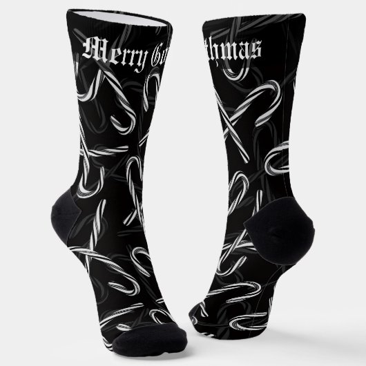 Chaussette Gothmas Black and White Candy Cane Pattern (Angulaire)