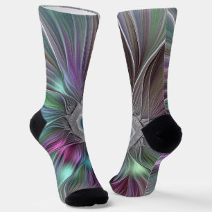 Chaussette Grande Fleur colorée Abstraite Trippy Fractal Art