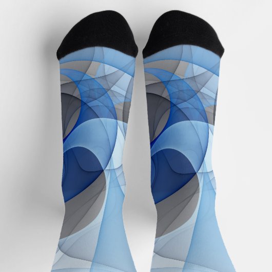 Chaussette Graphique d'art fractal gris bleu Abstrait moderne (Haut)