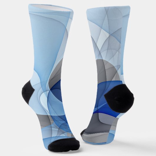 Chaussette Graphique d'art fractal gris bleu Abstrait moderne (Angulaire)