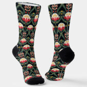 Chaussette Gras Rouge & Blanc Fleurs Protea Chaussettes Black (Angulaire)