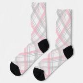 Chaussette Gray and Pink Plaid Crew Socks (Gauche)