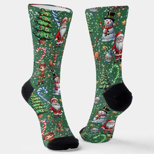 Chaussette Green Background Christmas Decorative Pattern