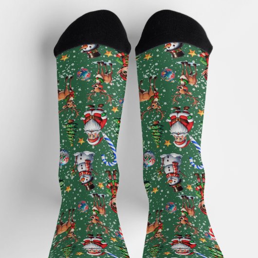 Chaussette Green Background Christmas Decorative Pattern (Haut)