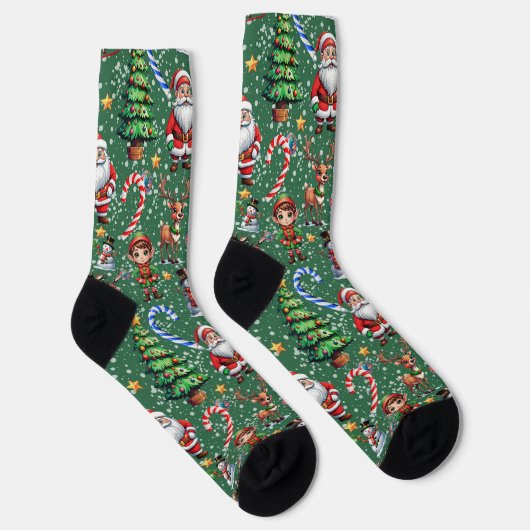 Chaussette Green Background Christmas Decorative Pattern (Droite)