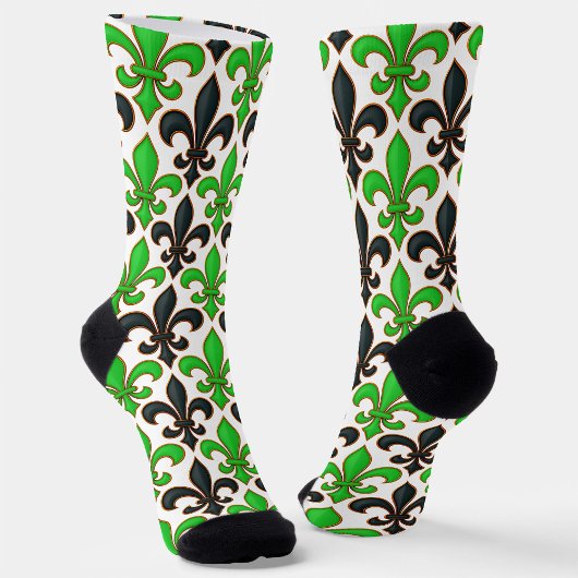 Chaussette Green Black Baroque Fleur-de-lis Pattern Design 