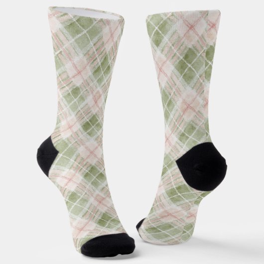 Chaussette Green Blush Pink Plaid Stripes (Angulaire)