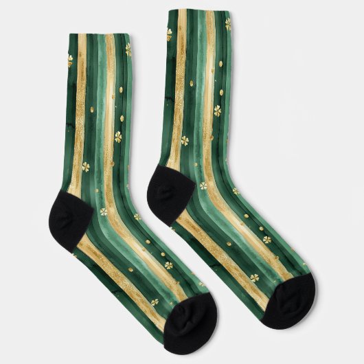 Chaussette Green Gold Shamrock St. Patrick's Day Stripes (Droite)