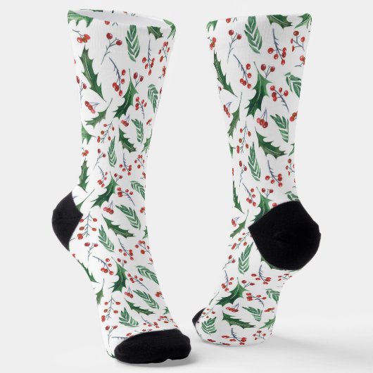Chaussette Green Holly et Red Berry Motif de Noël (Angulaire)