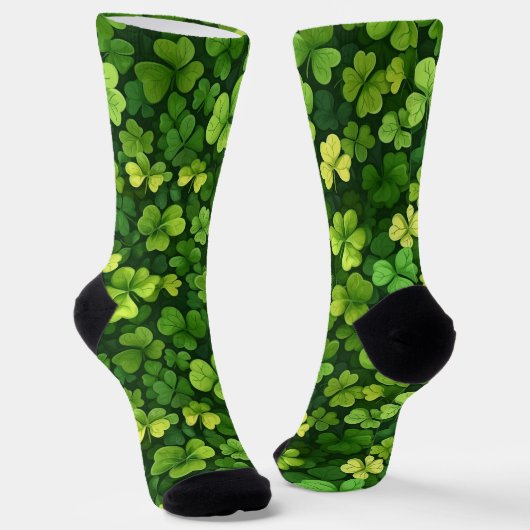 Chaussette Green Shamrock Pattern on Black Socks (Angulaire)