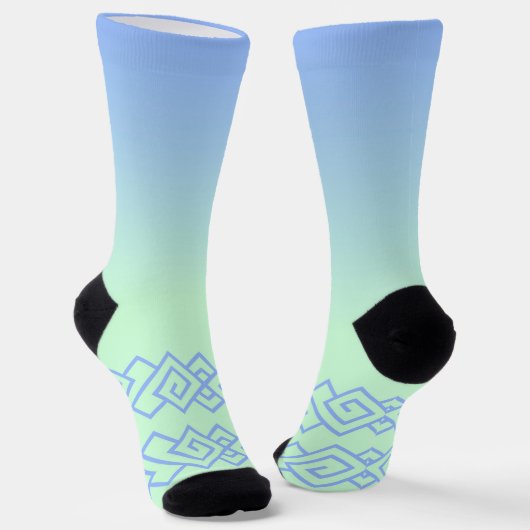 Chaussette Green to Blue, Greek Pattern, Name (Angulaire)