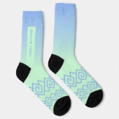 Chaussette Green to Blue, Greek Pattern, Name (Droite)