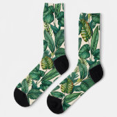 Chaussette Green & Turquoise Palm Monstera Tropical Feuille M (Gauche)