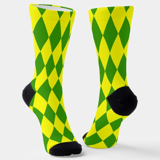 Chaussette Green Yellow Harlequin Checkered Design