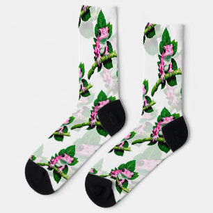 Chaussette Grenouille Rose Sur La Feuille Verte Motif Design