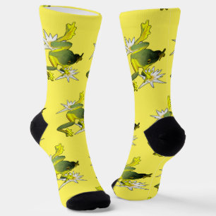 Chaussette Grenouilles Et Fleurs De Lotus, Chaussettes Dequip