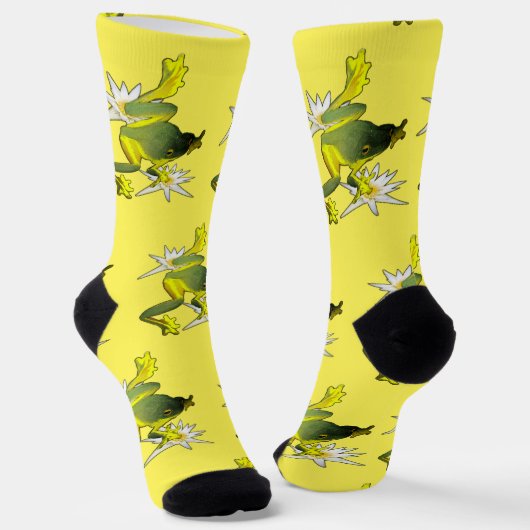 Chaussette Grenouilles Et Fleurs De Lotus, Chaussettes Dequip (Angulaire)
