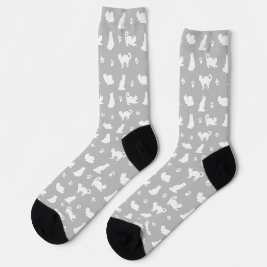 Chaussette Grey Cats and Paw Prints Pattern (Gauche)
