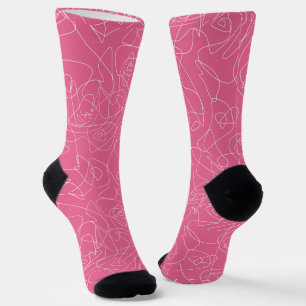 Chaussette Gribouillis abstraits blancs sur fond rose