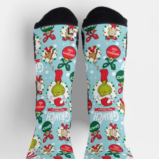 Chaussette Grinch Merry Grinchmas Motif bleu (Haut)
