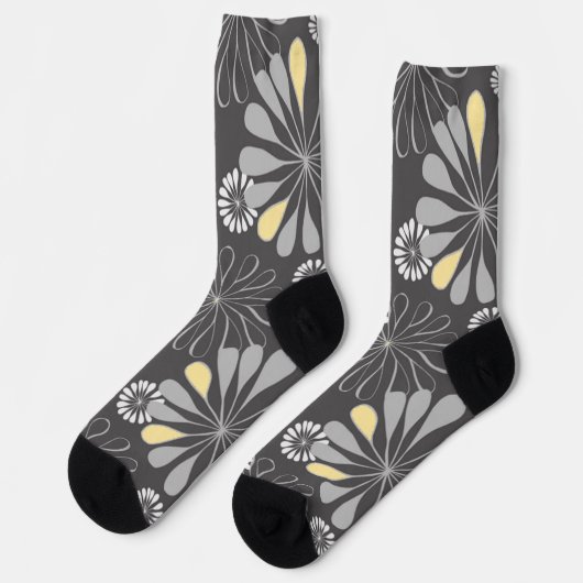 Chaussette Gris et Jaune Floral Tendance (Gauche)