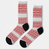 Chaussette Gris Gris Gris Rouge Fleur de Noël Motif (Gauche)