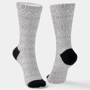 Chaussette Gris, lilas, corail, diamants sur le blanc
