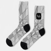 Chaussette Gris noir Mosaïque Triangle Motif Monogramme (Gauche)