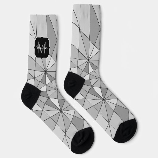 Chaussette Gris noir Mosaïque Triangle Motif Monogramme (Droite)