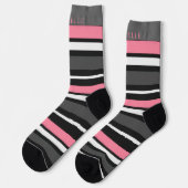 Chaussette Gris noir rose blanc rayé pour nom personnalisé (Gauche)