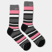 Chaussette Gris noir rose blanc rayé pour nom personnalisé (Droite)