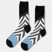 Chaussette Gris Zigzag, Gris Chevron, Motif Zigzag, Bleu (Gauche)