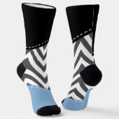 Chaussette Gris Zigzag, Gris Chevron, Motif Zigzag, Bleu (Angulaire)