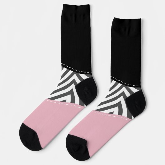 Chaussette Gris Zigzag, Gris Chevron, Motif Zigzag, Rose (Gauche)