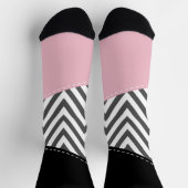 Chaussette Gris Zigzag, Gris Chevron, Motif Zigzag, Rose (Haut)