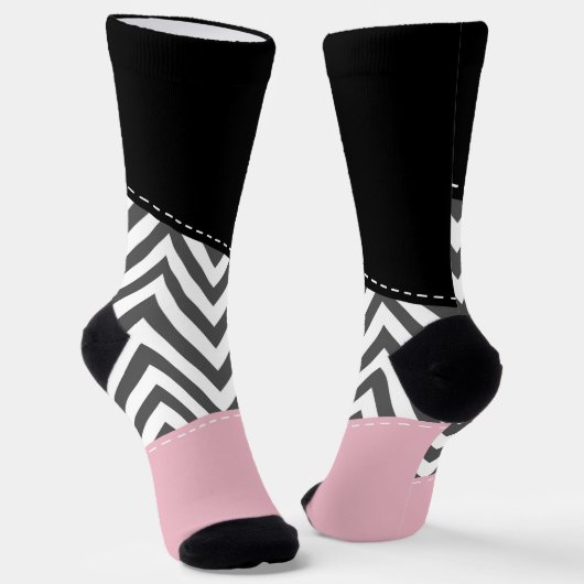Chaussette Gris Zigzag, Gris Chevron, Motif Zigzag, Rose (Angulaire)