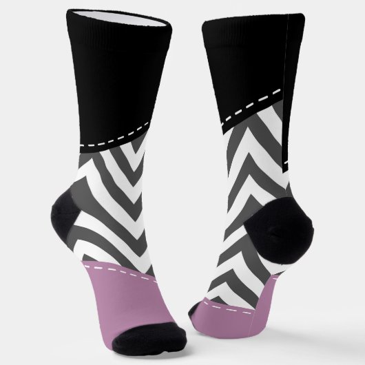 Chaussette Gris Zigzag, Gris Chevron, Motif Zigzag, Violet (Angulaire)